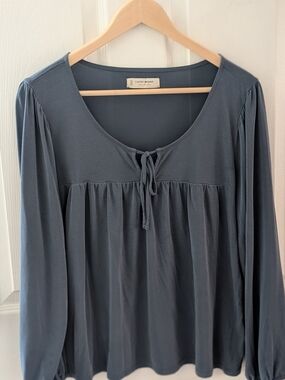 Lucky Brand Women's Slate Blue Tie-Front Long Sleeve Top